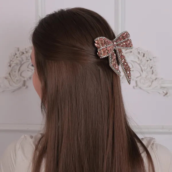 Rose_Gold_Embellished_Rhinestone_Hair_Bow_Clip_For_Girls