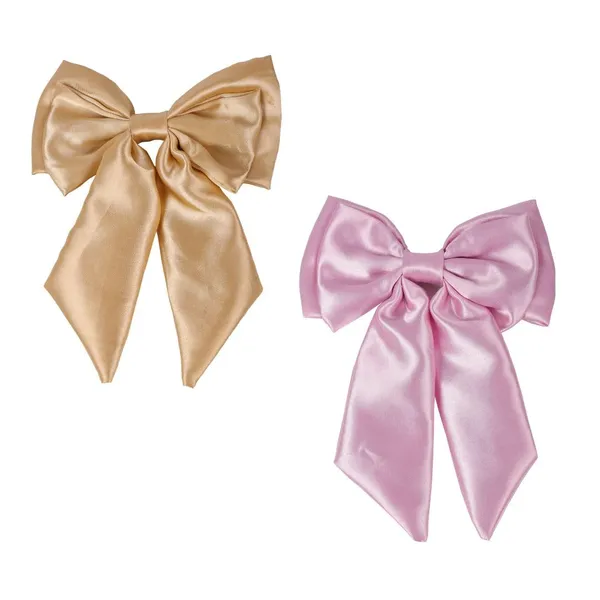 Golden_&_Pink_Satin_Silk_Double_Bow_Alligater_Hair_Clip_For_Women_(Pack_of_2)