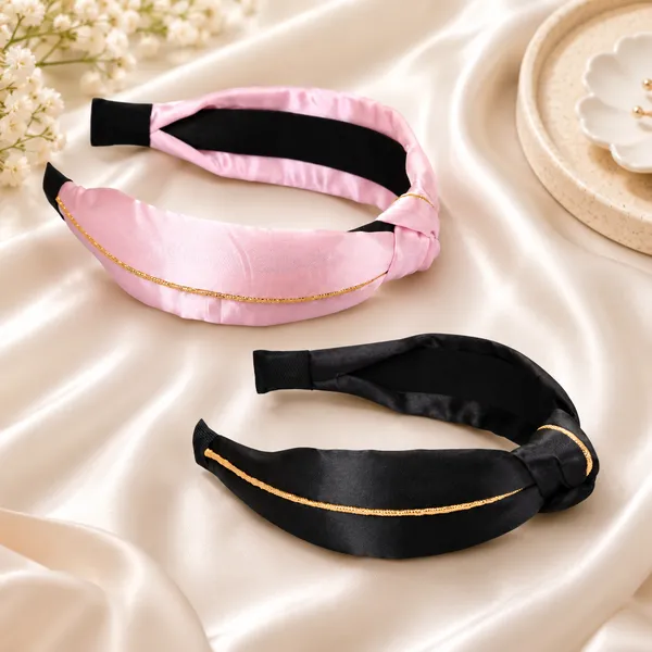 Shiny_Satin_Silk_Golden_Line_Twist_Turban_Hair_Band_For_Girls_&_Women__Pack_Of_2_Pcs_(Black_&_Pink)
