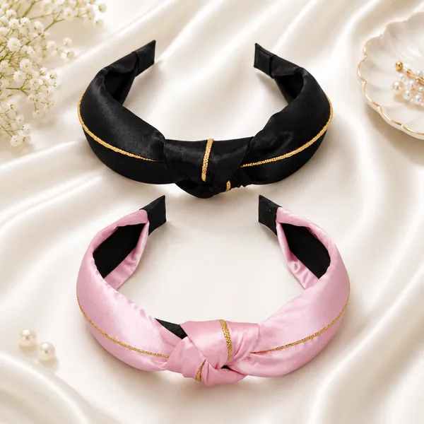 Shiny_Satin_Silk_Golden_Line_Twist_Turban_Hair_Band_For_Girls_&_Women__Pack_Of_2_Pcs_(Black_&_Pink)