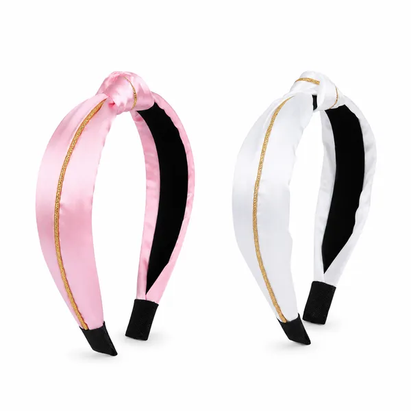 Shiny_Satin_Silk_Twist_Knot_Golden_line_Headband_for_Women_&_Girls__Set_of_2_Pcs_(White,_Pink)