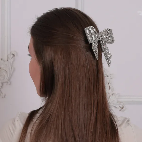 Silver_Premium_Rhinestone_Hair_Bow_Clip_For_Girls