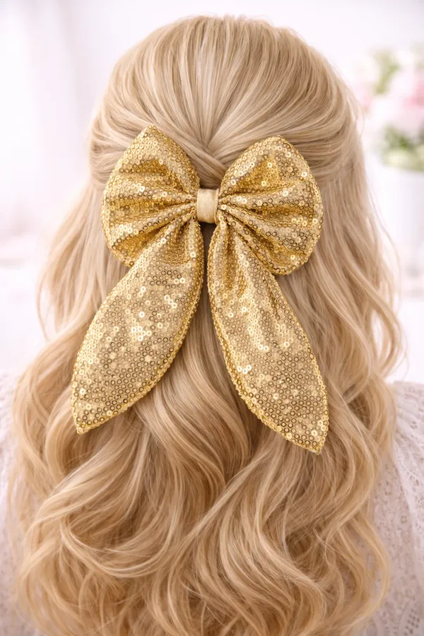 Sparkly_Gold_Sequence_Rabbit_Hair_Bow_Clip_For_Girls