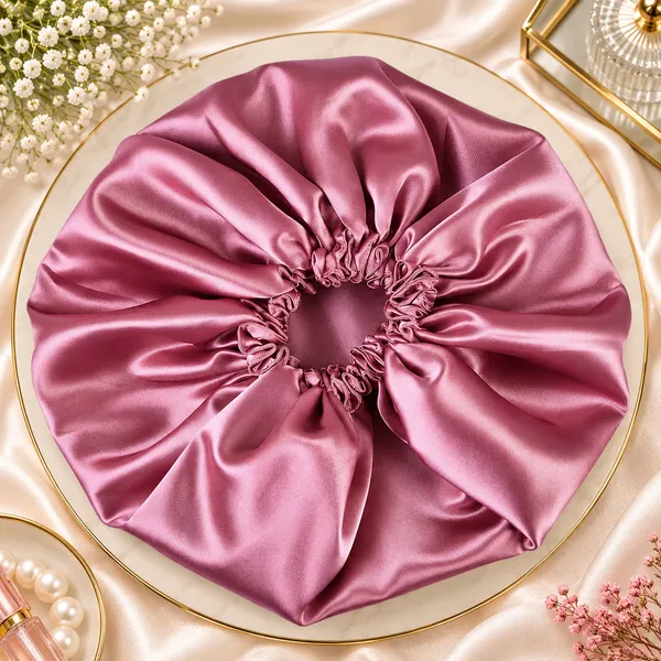 Onion_Pink_Satin_Silk_Double_Layer_Thin_Elastic_Hair_Bonnet/Sleeping_Cap_For_Women_(Pack_of_1)