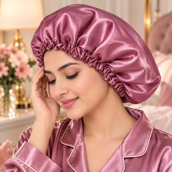 Onion_Pink_Satin_Silk_Double_Layer_Thin_Elastic_Hair_Bonnet/Sleeping_Cap_For_Women_(Pack_of_1)