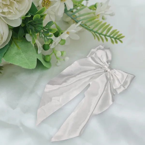 White_Premium_Satin_Silk_Double_Bow_Scarf_Hair_Clip_For_Girls