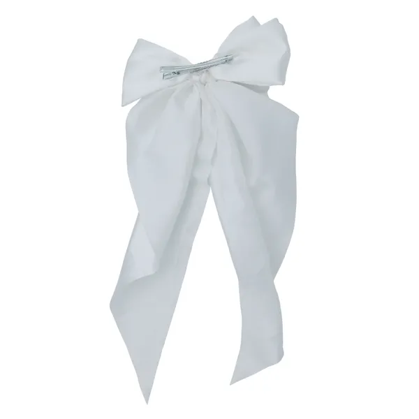 White_Premium_Satin_Silk_Double_Bow_Scarf_Hair_Clip_For_Girls