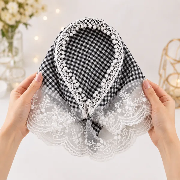 Women’s_Black_&_White_Checkered_Head_Scarf_Headband_with_Lace_Border_|_Stylish_Fabric_Hair_Band_for_Girls_&_Women_|_Comfortable_Hair_Accessory_for_Daily_Wear