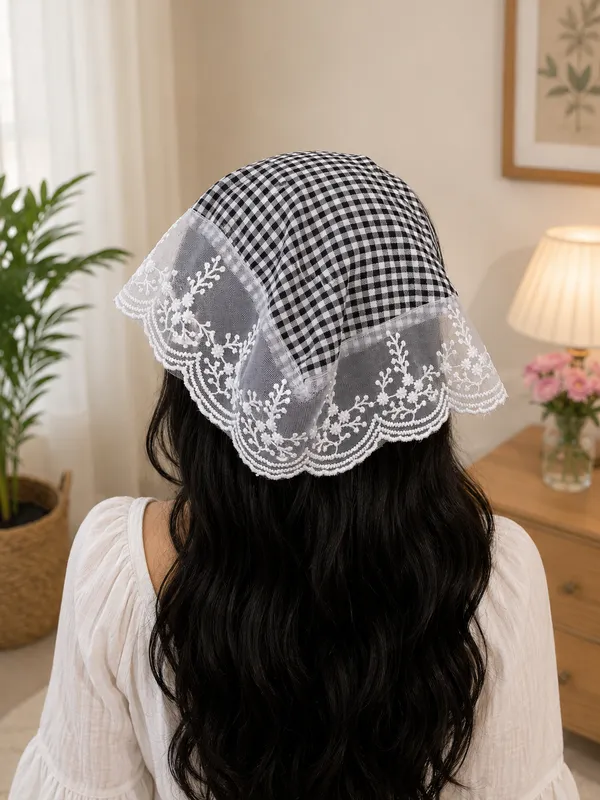 Women’s_Black_&_White_Checkered_Head_Scarf_Headband_with_Lace_Border_|_Stylish_Fabric_Hair_Band_for_Girls_&_Women_|_Comfortable_Hair_Accessory_for_Daily_Wear