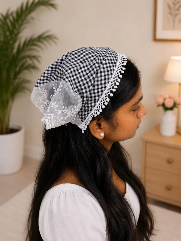 Women’s_Black_&_White_Checkered_Head_Scarf_Headband_with_Lace_Border_|_Stylish_Fabric_Hair_Band_for_Girls_&_Women_|_Comfortable_Hair_Accessory_for_Daily_Wear
