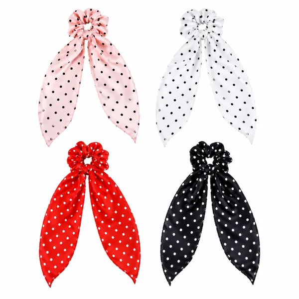 Women's_Polka_Dot_Hair_Scrunchie_with_Long_Scarf_Ribbon__Pack_of_4_Pcs(Multicolor)