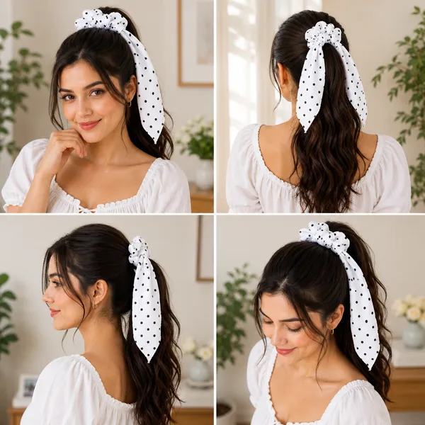 Women's_Polka_Dot_Hair_Scrunchie_with_Long_Scarf_Ribbon__Pack_of_4_Pcs(Multicolor)