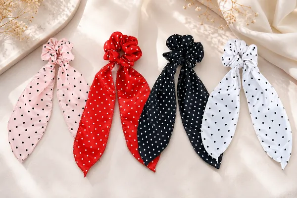 Women's_Polka_Dot_Hair_Scrunchie_with_Long_Scarf_Ribbon__Pack_of_4_Pcs(Multicolor)