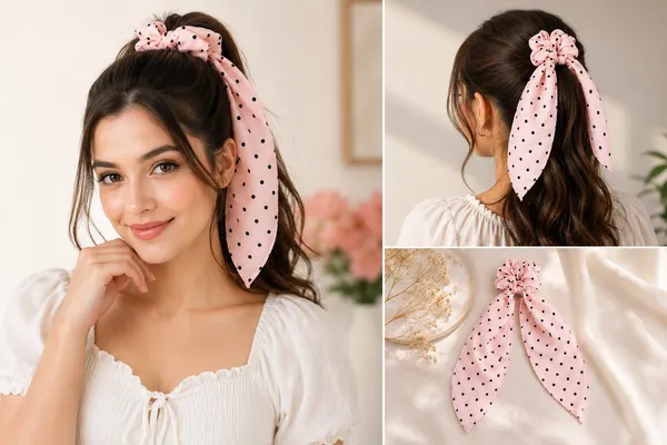 Women's_Polka_Dot_Hair_Scrunchie_with_Long_Scarf_Ribbon__Pack_of_4_Pcs(Multicolor)