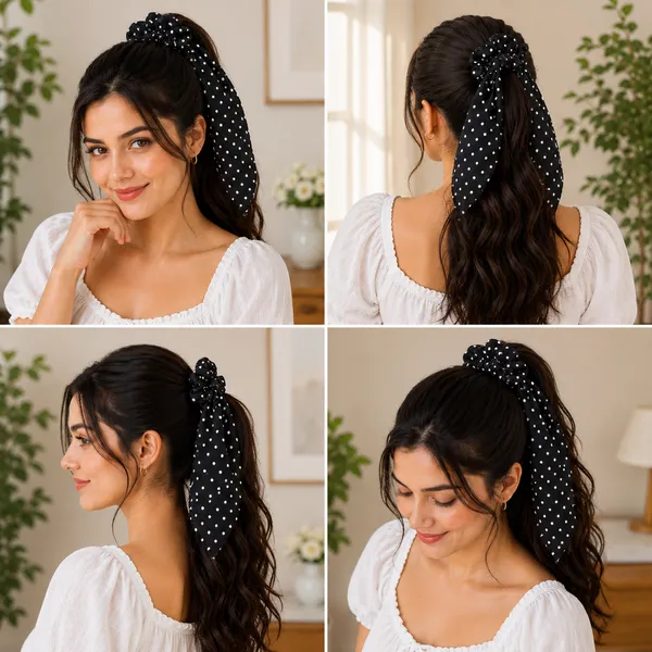 Women's_Polka_Dot_Hair_Scrunchie_with_Long_Scarf_Ribbon__Pack_of_4_Pcs(Multicolor)