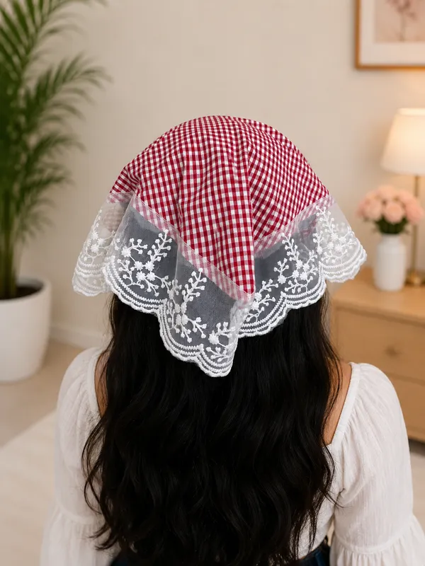 Women’s_Red_&_White_Checkered_Fabric_Headband_with_Lace_Trim_|_Stylish_Hair_Covering_Band_for_Girls_&_Women_|_Comfortable_&_Fashionable_Hair_Accessory