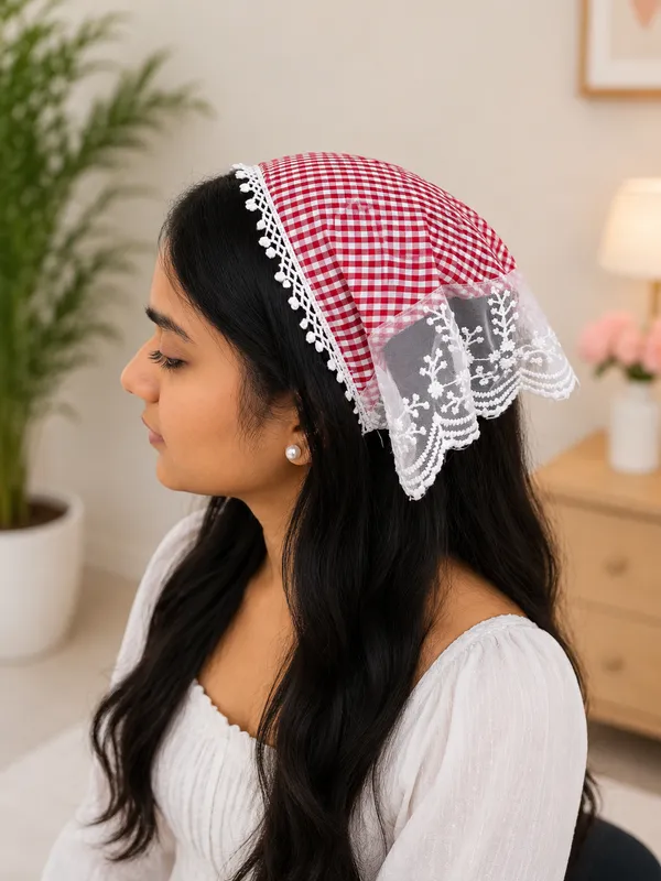 Women’s_Red_&_White_Checkered_Fabric_Headband_with_Lace_Trim_|_Stylish_Hair_Covering_Band_for_Girls_&_Women_|_Comfortable_&_Fashionable_Hair_Accessory
