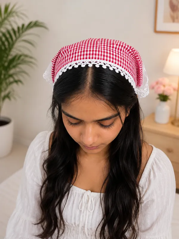 Women’s_Red_&_White_Checkered_Fabric_Headband_with_Lace_Trim_|_Stylish_Hair_Covering_Band_for_Girls_&_Women_|_Comfortable_&_Fashionable_Hair_Accessory