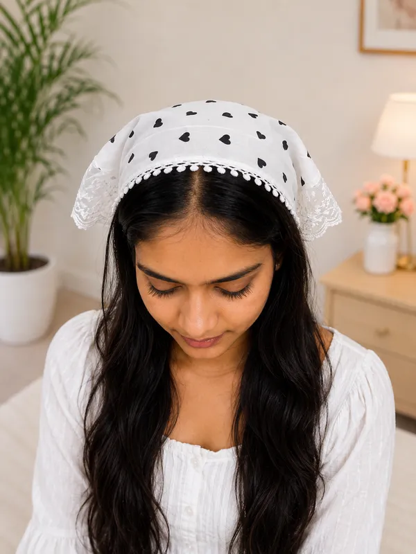 Women’s_White_Head_Scarf_with_Black_Heart_Print_&_Lace_Trim_|_Stylish_Fabric_Hair_Covering_Bandana_|_Comfortable_Hair_Accessory_for_Girls_&_Women