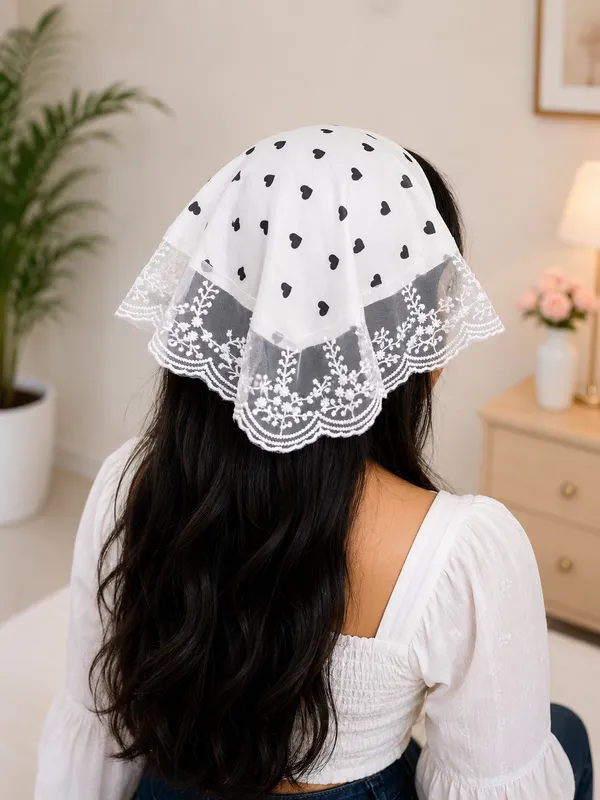 Women’s_White_Head_Scarf_with_Black_Heart_Print_&_Lace_Trim_|_Stylish_Fabric_Hair_Covering_Bandana_|_Comfortable_Hair_Accessory_for_Girls_&_Women