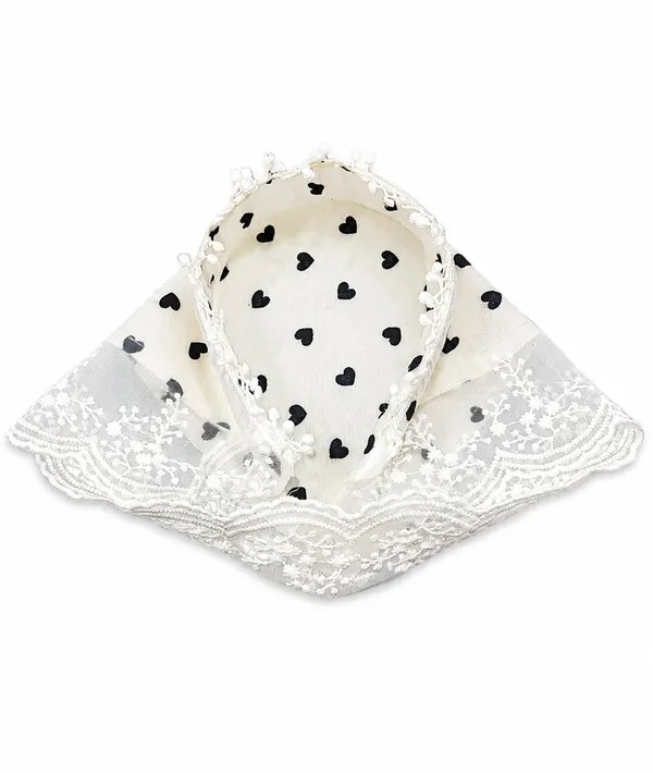 Women’s_White_Head_Scarf_with_Black_Heart_Print_&_Lace_Trim_|_Stylish_Fabric_Hair_Covering_Bandana_|_Comfortable_Hair_Accessory_for_Girls_&_Women
