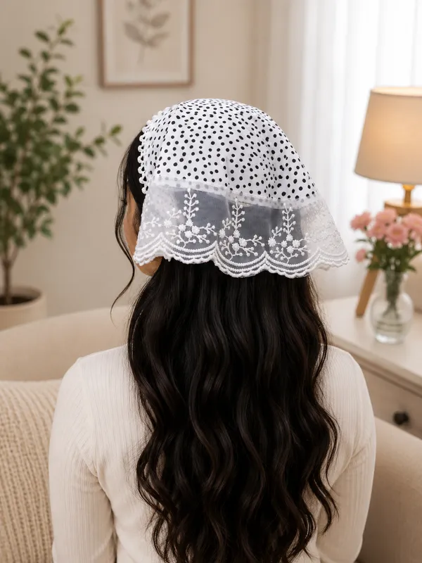 Women’s_White_Polka_Dot_Head_Scarf_with_Lace_Trim_|_Stylish_Fabric_Hair_Covering_Bandana_|_Cute_&_Elegant_Hair_Accessory_for_Girls_&_Women