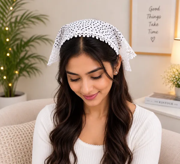 Women’s_White_Polka_Dot_Head_Scarf_with_Lace_Trim_|_Stylish_Fabric_Hair_Covering_Bandana_|_Cute_&_Elegant_Hair_Accessory_for_Girls_&_Women