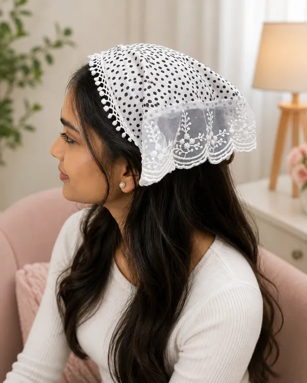 Women’s_White_Polka_Dot_Head_Scarf_with_Lace_Trim_|_Stylish_Fabric_Hair_Covering_Bandana_|_Cute_&_Elegant_Hair_Accessory_for_Girls_&_Women