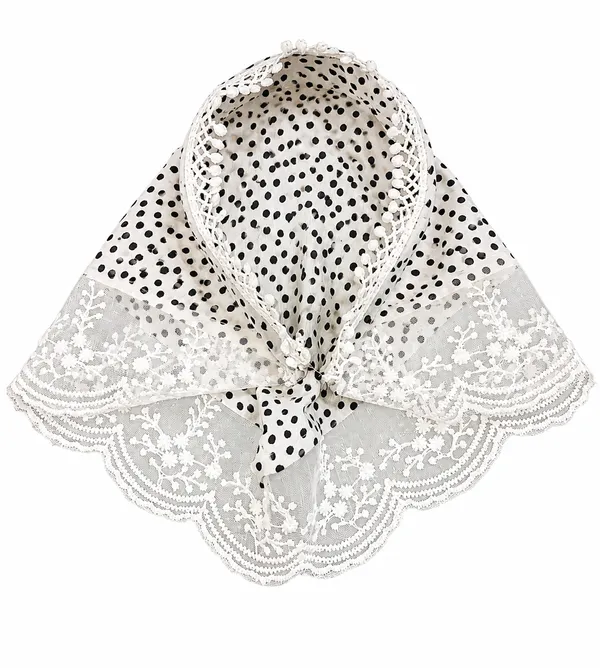 Women’s_White_Polka_Dot_Head_Scarf_with_Lace_Trim_|_Stylish_Fabric_Hair_Covering_Bandana_|_Cute_&_Elegant_Hair_Accessory_for_Girls_&_Women