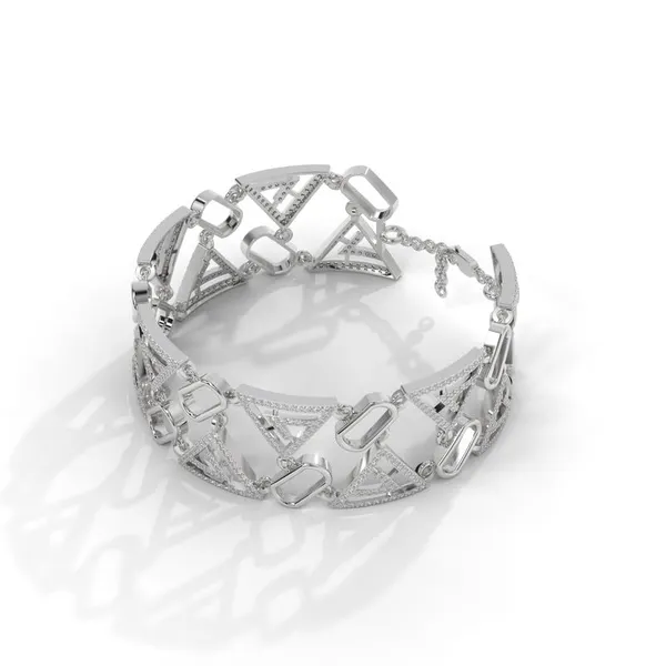White_18Kt_Plating_Geometric_Link_Triangle_Cubic_Zirconia_Diamond_Bracelet_For_Women