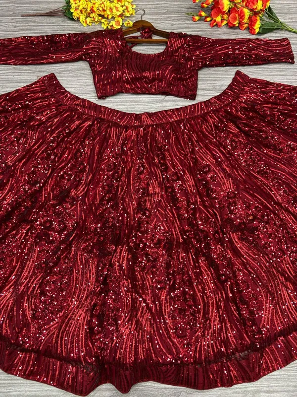 Embellished_Red_Soft_Net_Stitched_Lehenga_with_Unstitched_Choli_and_Dupatta