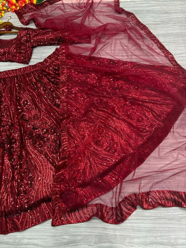 Embellished_Red_Soft_Net_Stitched_Lehenga_with_Unstitched_Choli_and_Dupatta