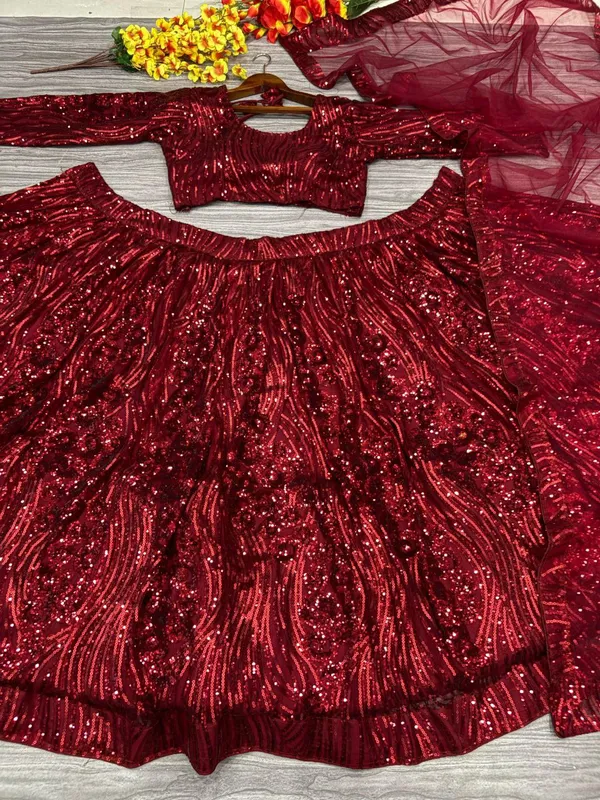 Embellished_Red_Soft_Net_Stitched_Lehenga_with_Unstitched_Choli_and_Dupatta