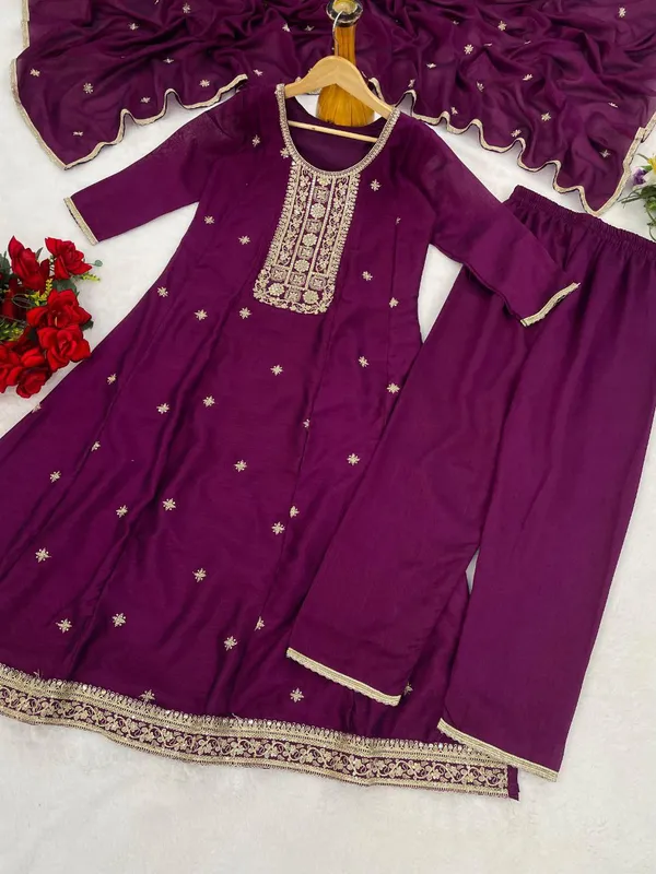 Wine_Anarkali_Designers_kurti_Pent_Set