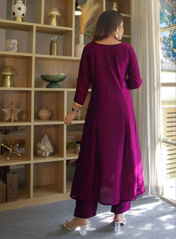Wine_Anarkali_Designers_kurti_Pent_Set
