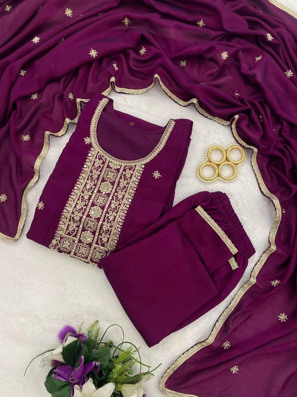 Wine_Anarkali_Designers_kurti_Pent_Set