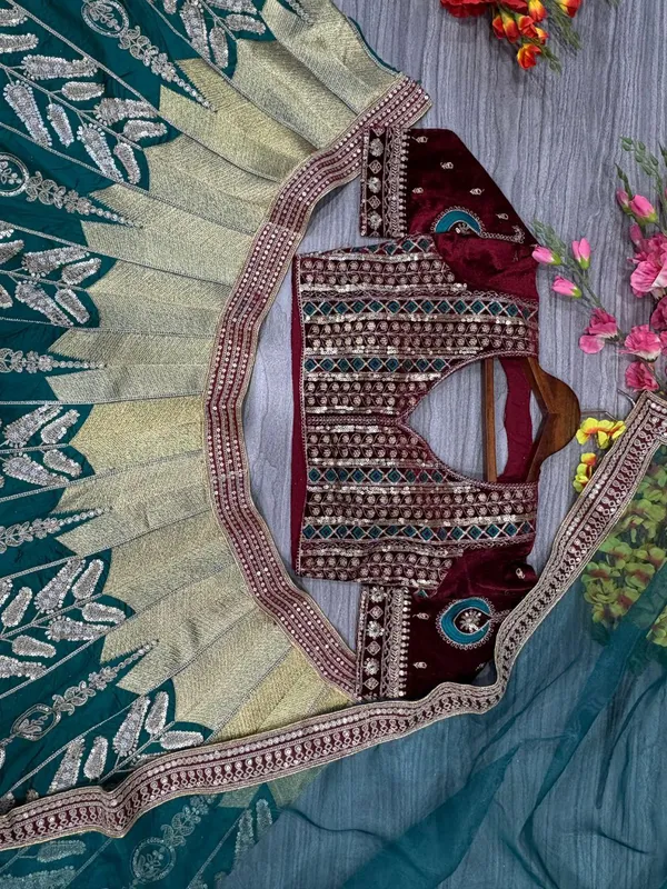 Embellished_Blue_Soft_Net_Stitched_Lehenga_with_Unstitched_Choli_and_Dupatta