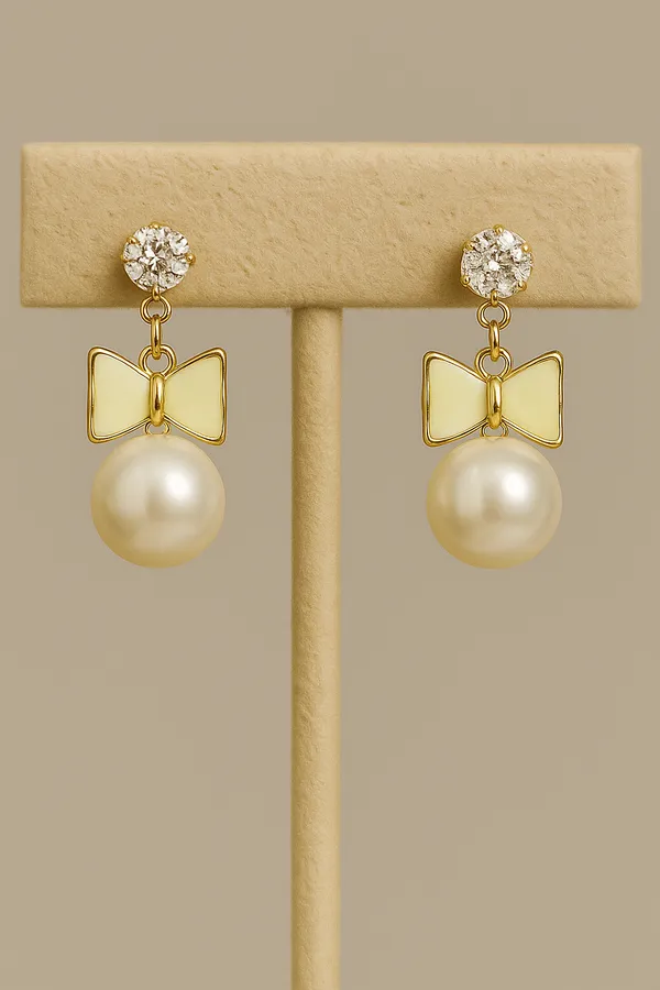 Anti-Tarnish_Bow_Pearl_Drop_Earrings_Gold_Finish