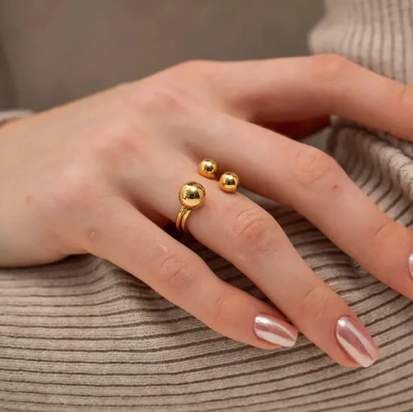 Anti-Tarnish_Triple_Bead_Gold-Tone_Statement_Ring