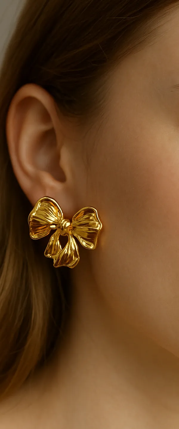 Polished_Bow_Knot_Earrings_Gold_Finish