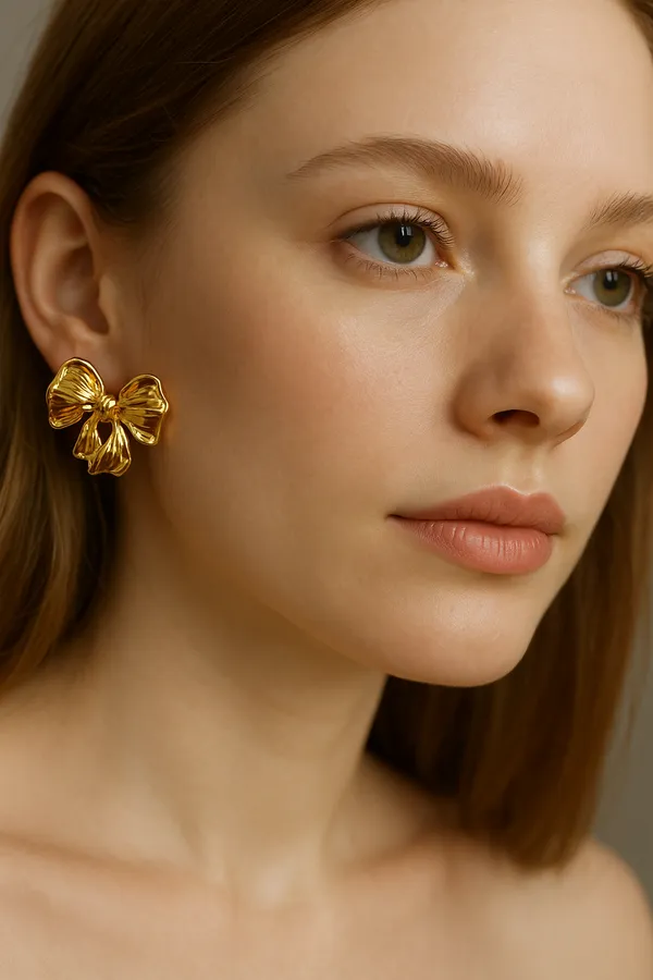 Polished_Bow_Knot_Earrings_Gold_Finish