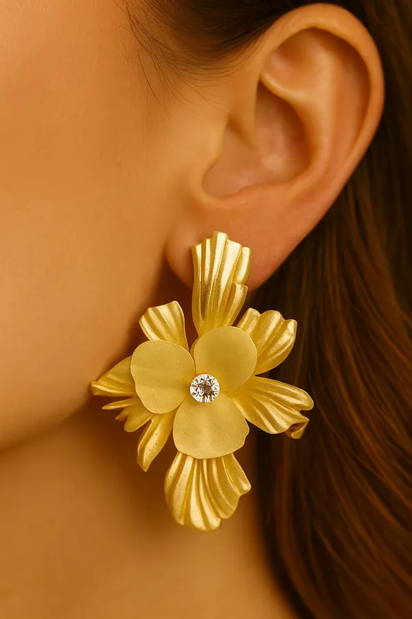 Anti-Tarnish_Gold_Floral_Earrings_with_Crystal_Center