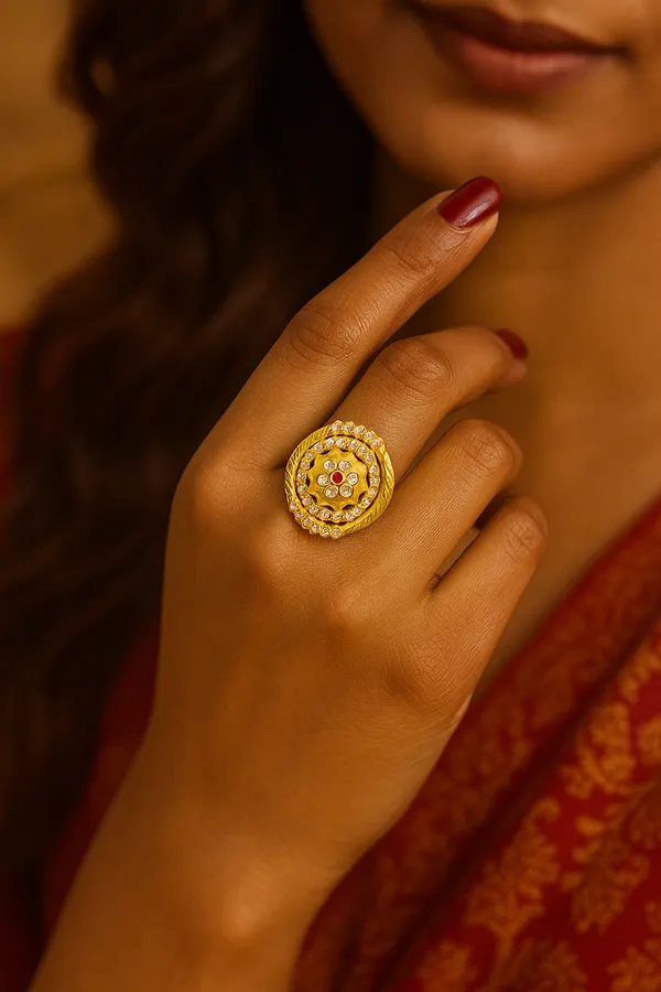 Anti-Tarnish_Regal_Blossom_Crystal_Round_Ring_Gold_Finish