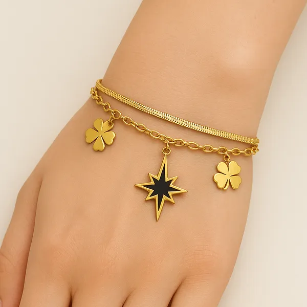 Anti-Tarnish_Gold_Charm_Bracelet_Clover_&_Star_Design