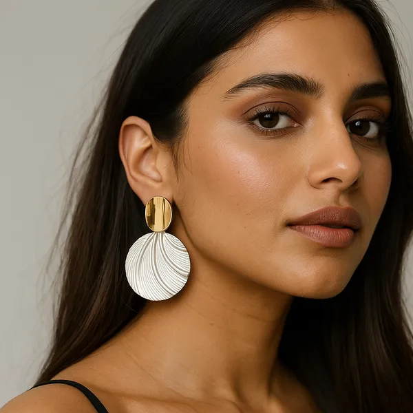 Golden_And_Silver_Textured_Fan_Drop_Earrings