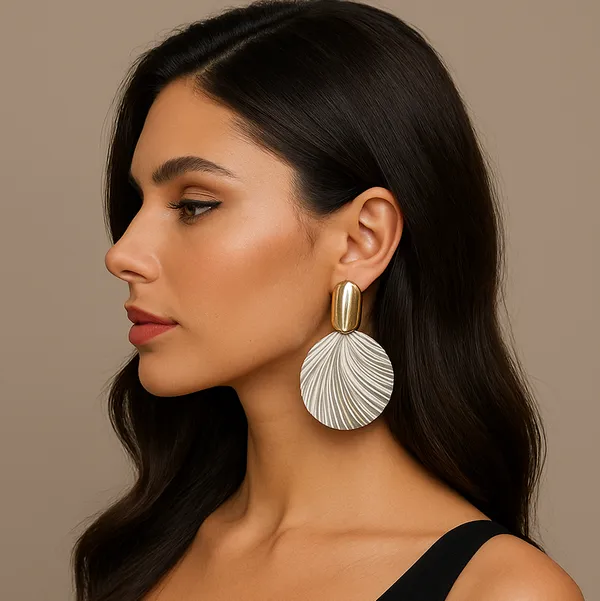 Golden_And_Silver_Textured_Fan_Drop_Earrings