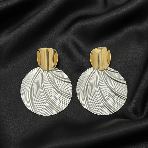 Golden_And_Silver_Textured_Fan_Drop_Earrings