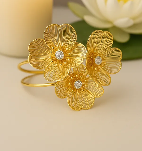 Anti-Tarnish_Blooming_Petal_Triple_Flower_Bracelet_Gold_Finish
