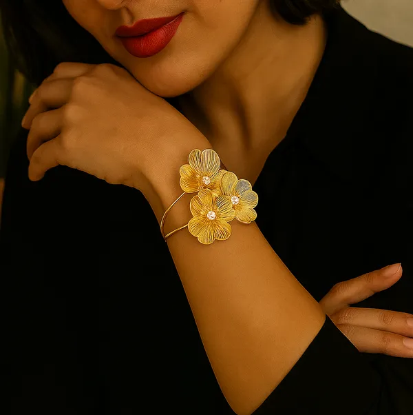 Anti-Tarnish_Blooming_Petal_Triple_Flower_Bracelet_Gold_Finish