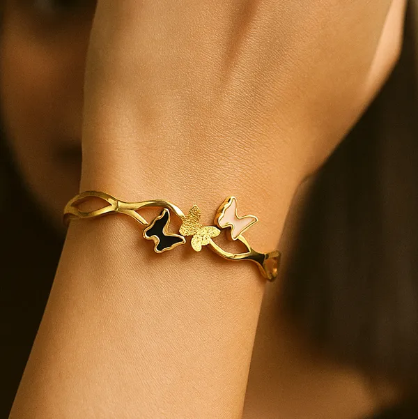 Anti-Tarnish_Triple_Butterfly_Bracelet_Gold_Finish